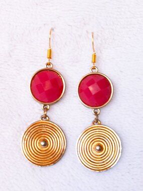Handmade Hot Pink and Gold Spiral Dangle Earrings Statement Jewelry